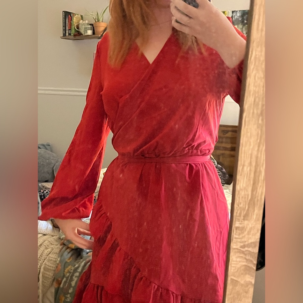 Red, mini, wrap dress